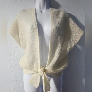 Vintage 70s Specialty House Fashion Ivory Tie Front Sweater - M/L